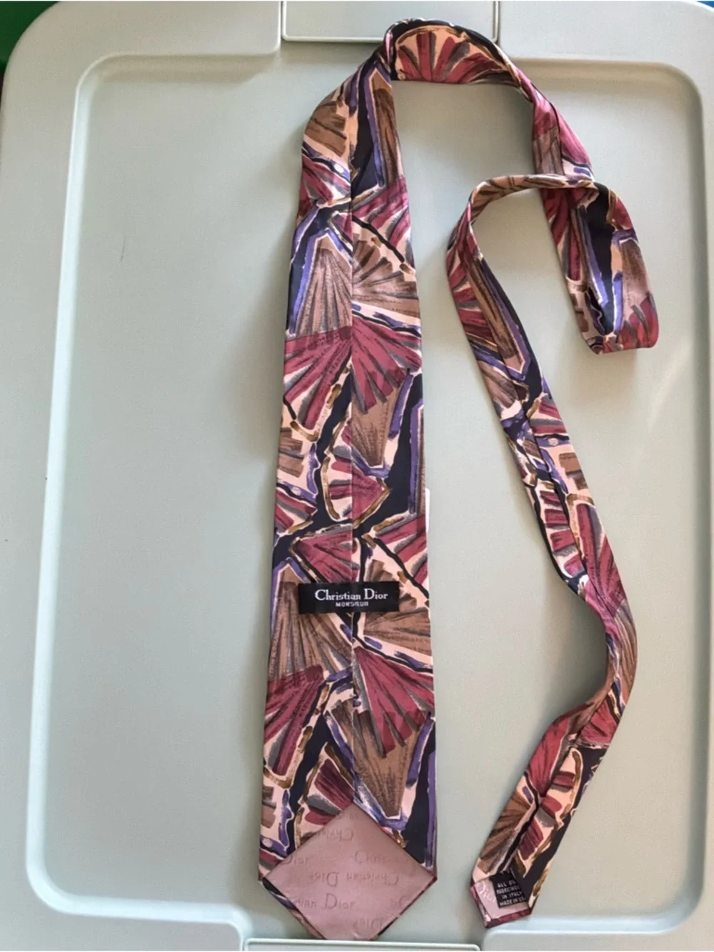 Vintage Christian Dior Silk Tie graphic 80’s 90’s black burgundy pink green